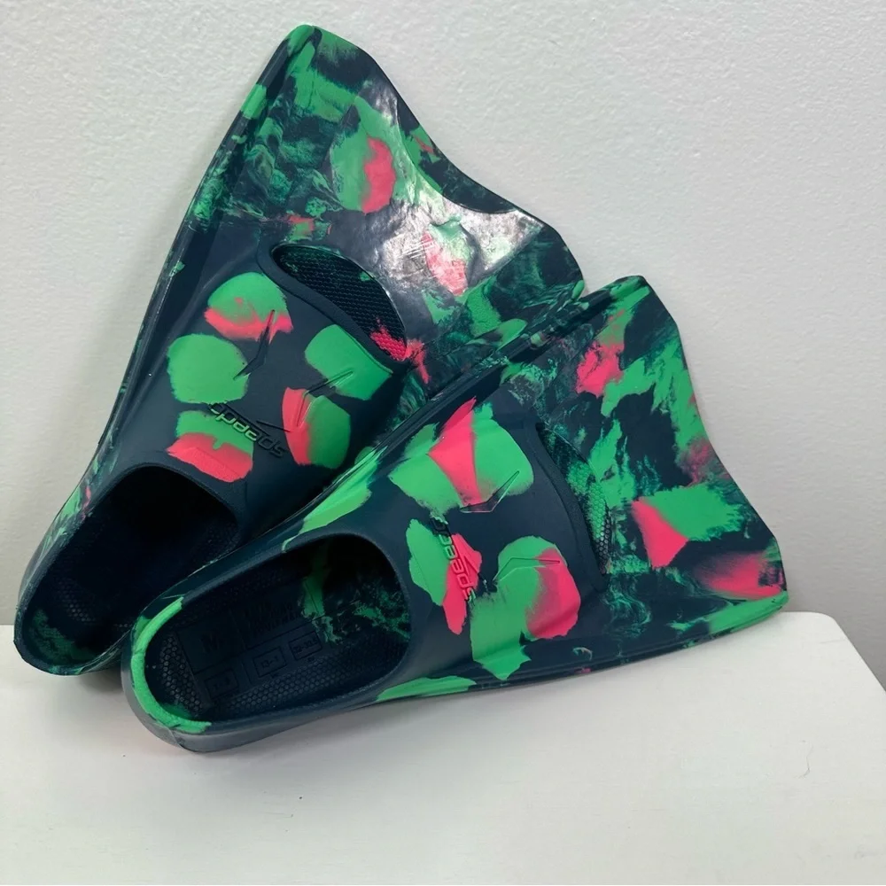 Speedo Kids' Swim Fin - Green Marble - Size: M Shoe Size: 1-2 Ages 3+ - Picture 1 of 7